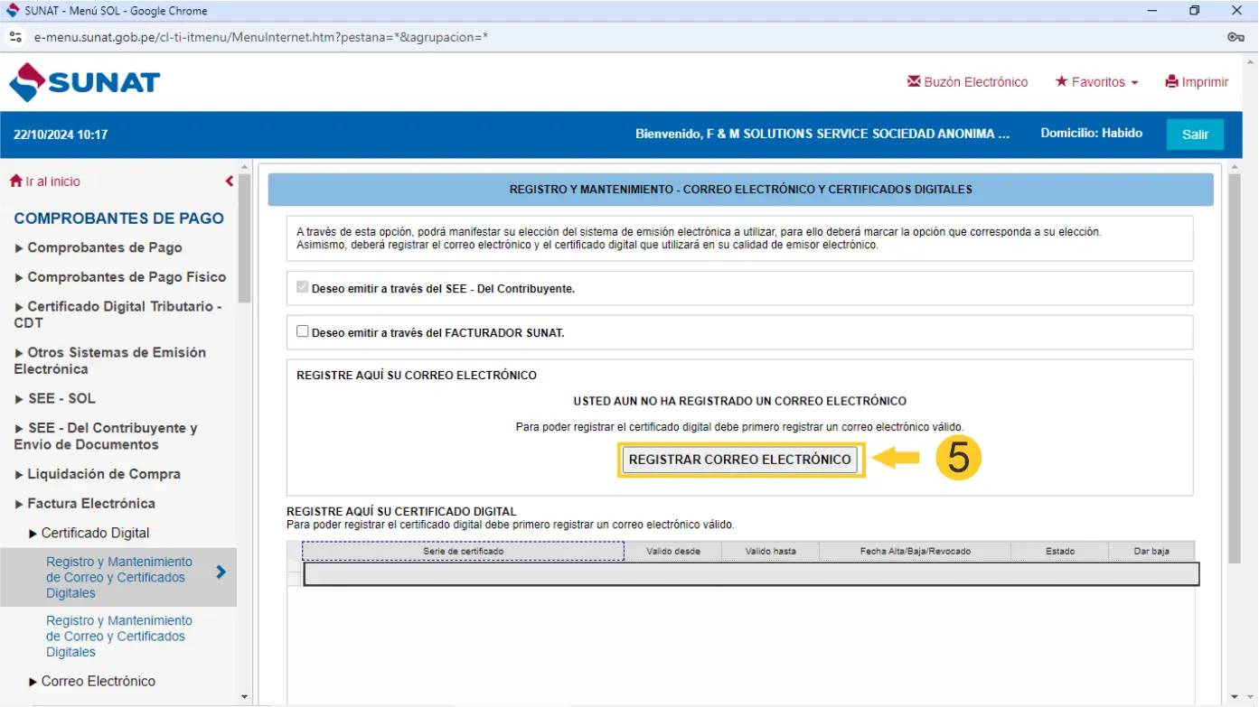 Subir Certificado Digital a SUNAT.